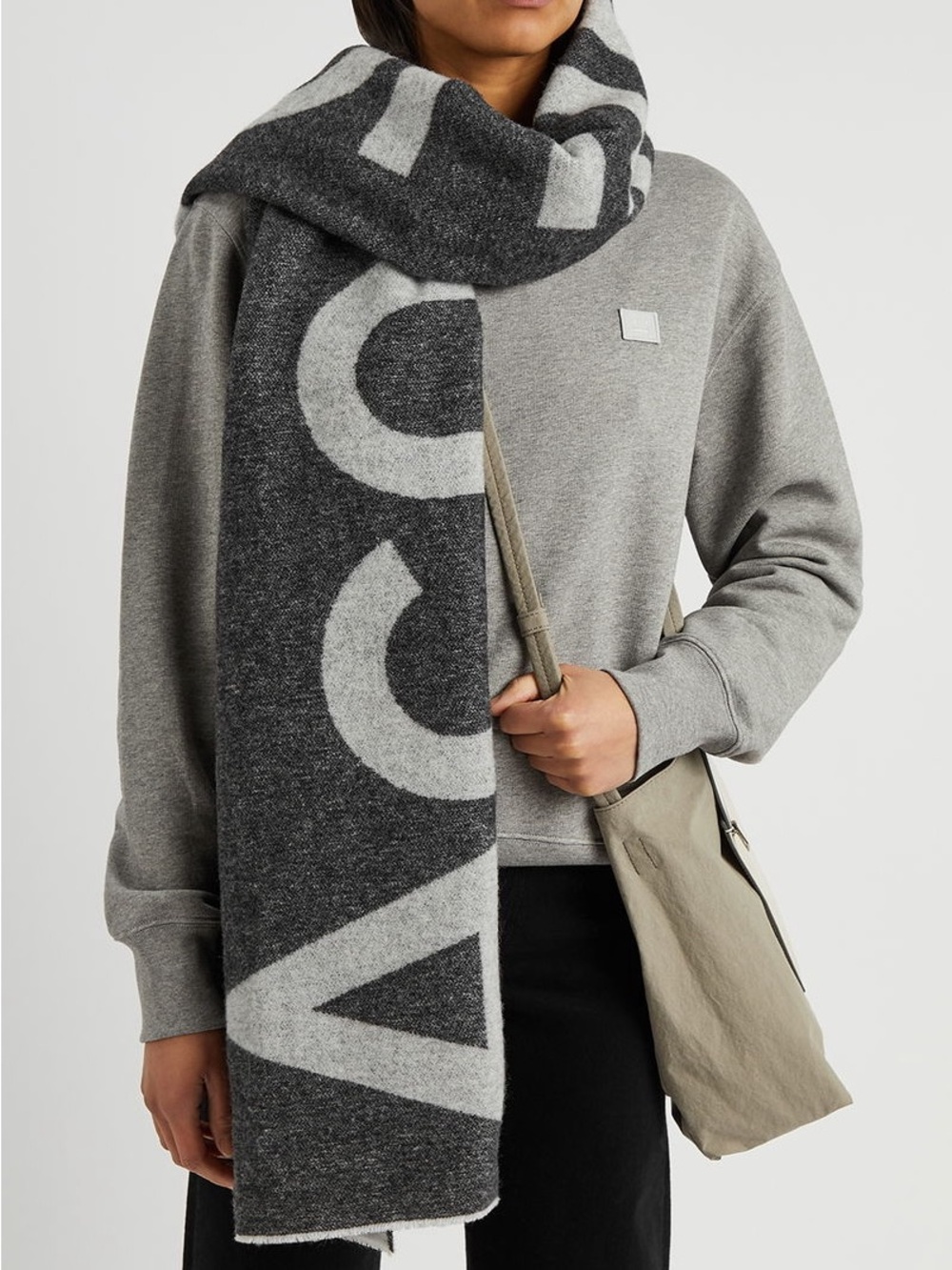 Acne Studios Toronty WoolTwo-Tone Grey Logo Knit Scarf